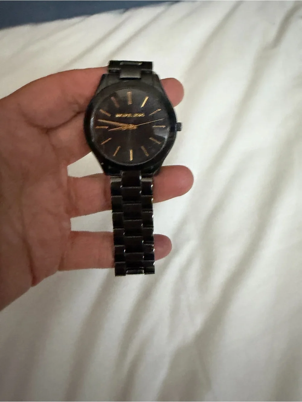 Michael Kors Black and Gold-Tone Minimalist Bracelet Watch